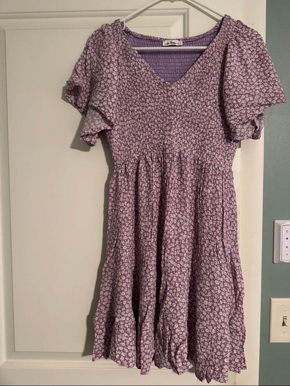 Lavender Floral Smocked V-Neck Maternity Dress